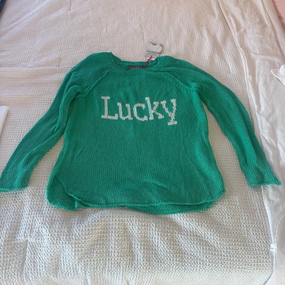 Wooden Ships Lucky Raglan Cotton Sweater Seagreen White K46C2W688 XS/S NWT